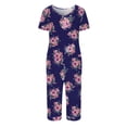 thumbnail image 2 of Usmixi Womens 2 Pieces Outfits Vintage Floral Crewneck Short Sleeve Tops and Pocket 3/4 Pants Sets 2023 Summer Lounge Wear Suits Navy XL, 2 of 4