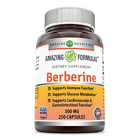 Amazing Nutrition Berberine Plus 500 mg 250 Capsules Economy Size - Supports immune system - Supports glucose metabolism - Aid in healthy weight (Best Form Of Berberine)