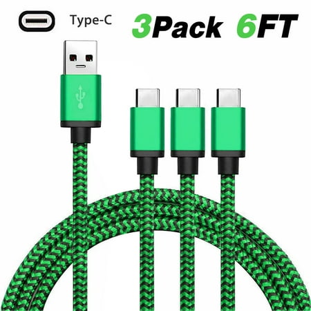 EEEKit 3 Pcs 6ft USB 3.1 Type C Charging Data Sync Cable Charger Cord for Samsung Galaxy S10 S10E S9 S8 S8 Plus Note 9/8,LG G7 G6 V40 V30 G5, Nexus 5X 6P,Google Pixel 3/3 XL, Oneplus