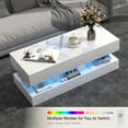thumbnail image 3 of Large Modern 2-Tier High-gloss Surface LED Coffee Table, with 15 Color Options and 4 Lighting Modes, Stylish Glass Top Design, with Anti-Scratch Feet & Silent Slide Storage, White, 3 of 6