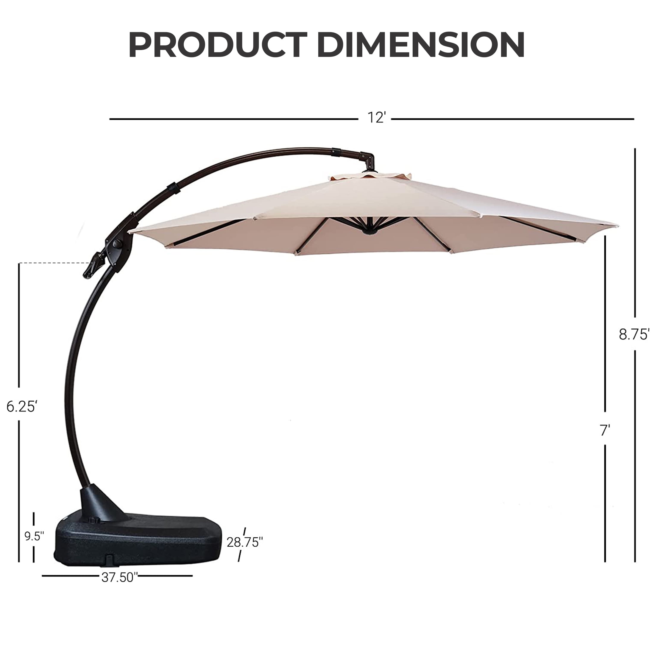 GRANDPATIO 12 ft Deluxe Curvy Aluminum Cantilever Octagon Umbrella(Champagne, with Base, 12' Diameter)