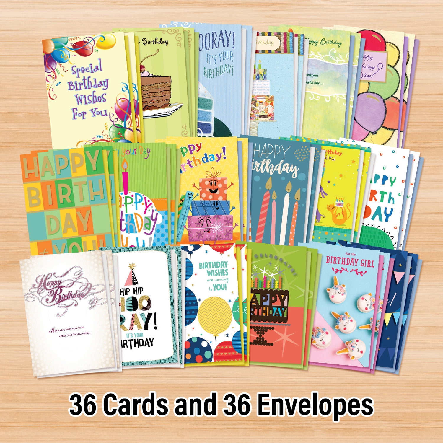 Designer Papers Birthday Greeting Card Assortment with Organizer Box (36 Cards with Envelopes) Sparks of Joy
