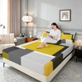 thumbnail image 3 of Manfei Abstract Geometric Queen Sheets, Yellow Gray Black WhiteSquare Queen Sheet Sets, Black Reversible 4-Piece1 Flat Sheet + 1 Fitted Sheet + 2 Pillowcases, 3 of 6