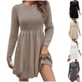 thumbnail image 1 of Gspmoly Robes Décontractées pour Femmes, Robe Chandail à Manches Longues et Col Rond Unie pour Femmes, Robe Chandail Longueur Genou, Robes d'Été pour Femmes Offres Hebdomadaires, 1 of 5