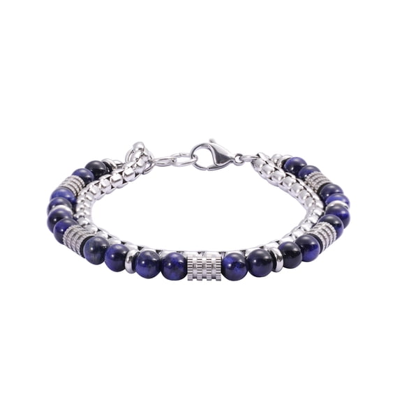 Iron Saints Men Lapis Lazuli Bead Box Chain Bracelets, Stainless Steel, Blue Stone Men Jewelry