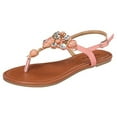 thumbnail image 2 of TOP Moda Berry-9 Women's Embellished Precious Gem Stone Crystal Flat Thong Sandals CORAL 5, 2 of 6
