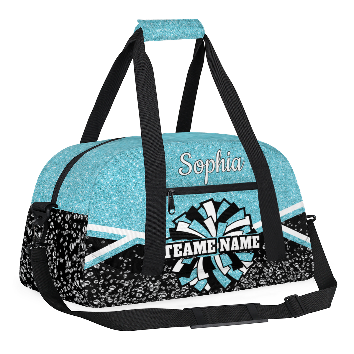 Jiaoprinted Personalized Cheer Bag, Custom Cheerleader Gym Bag Sport Duffel Bag, Customize Travel Overnight Weekender Bags, Cheerleading Gifts, Azure Glitter