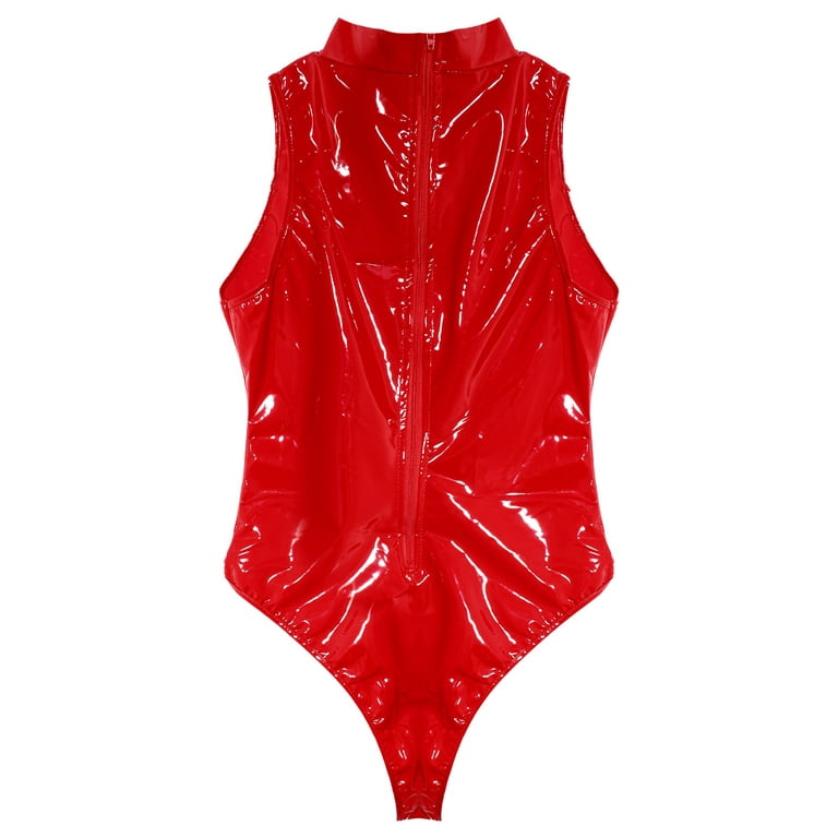 YEAHDOR Womens Latex Catsuit Wet Look Zipper Bodysuit