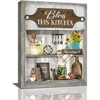 Farmhouse Kitchen Wall Art Country Sunflower Pickle Canvas Prints Painting Rustic Bless Kitchen Pictures Framed Artwork Home Decor for Canteen Restaurant Living Room 12"x16"