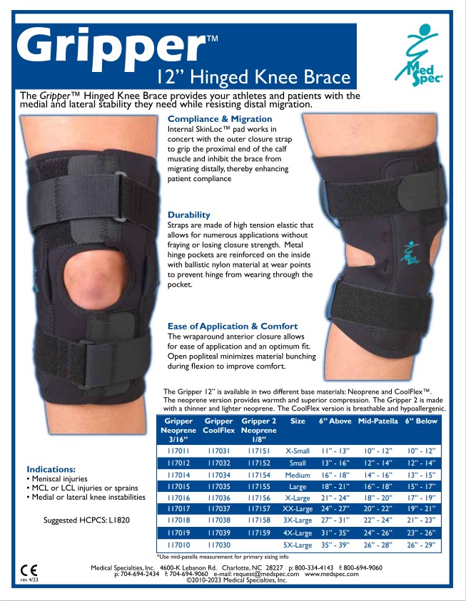 MedSpec Gripper™ 12" Hinged Knee Brace, Large
