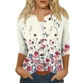thumbnail image 2 of DENGDENG Summer Tops for Women 3/4 Sleeves Casual Elbow Cardigan Dressy Floral Print Button Down Shirt Lightweight Three Quarter Length Plus Size T-Shirts Tunic Tops Pink 3XL, 2 of 5