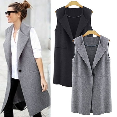 Mohair Suit Jacket - Women Casual Sleeveless Long Duster Coat Jacket Cardigan Suit Vest Waistcoat New