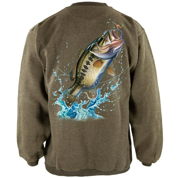Bass Leaping in Action Henley Mens Pullover Sweatshirt Green LG