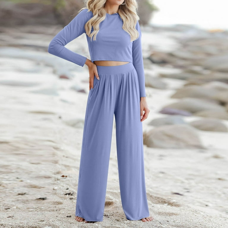 QUYUON Cropped Two Piece Outfits Women Winter Casual Long