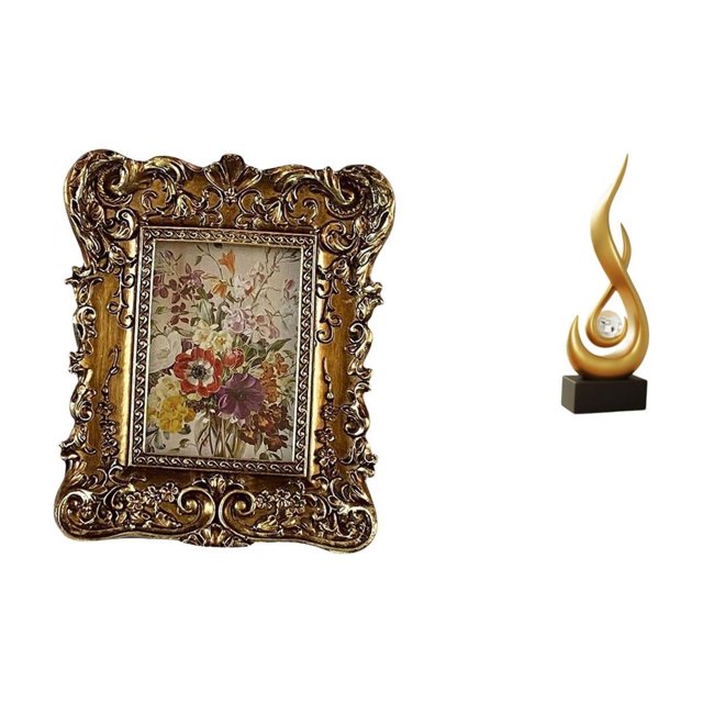 Marco de fotos retro, marco de fotos vintage para mesa, marco de fotos ornamentado para colgar en la pared, escultura abstracta de fuego hecha de resi