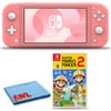 Nintendo Switch Lite (Coral) Bundle with 6Ave Cleaning Cloth and Super Mario Maker 2