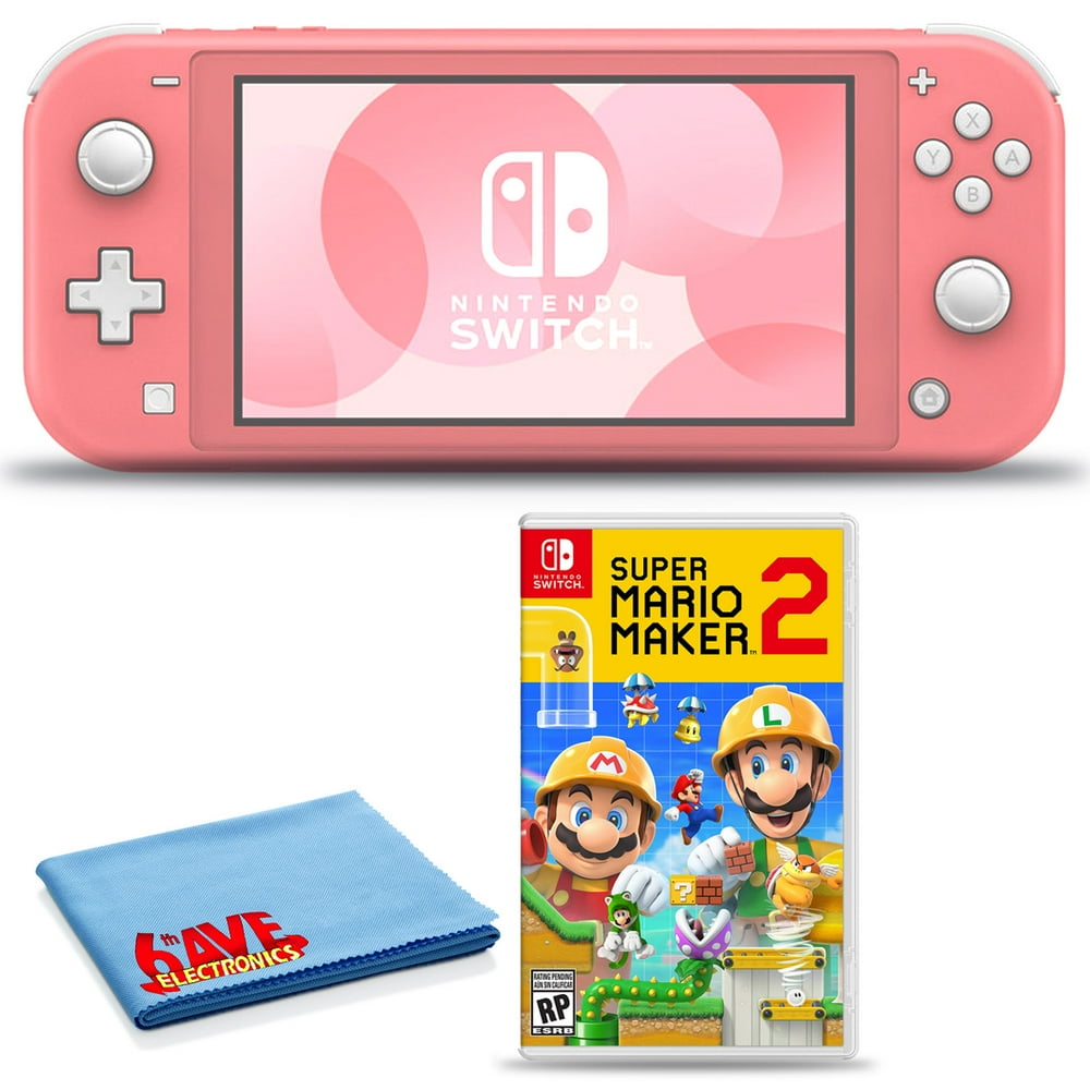 Nintendo Switch Lite (Coral) Bundle with 6Ave Cleaning Cloth and Super Mario Maker 2 Walmart