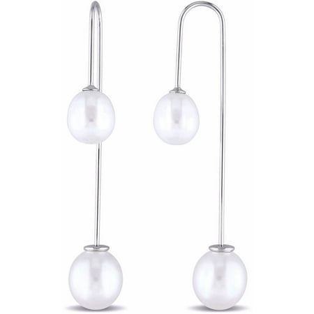 Miabella 8-8.5 mm and 9.5-10mm White Round Cultured Freshwater Pearl Sterling Silver Drop Earrings