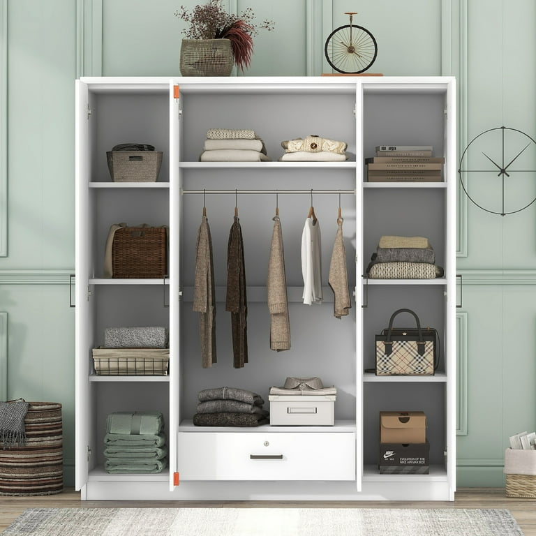 Harper & Bright Designs Large 4-Dr Wardrobe with Drawer & Rail