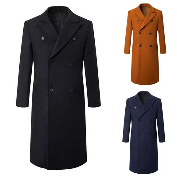 Miluxas Mens Trench Coat Notch Lapel Double Breasted Peacoat Wool Blend Casual Long Overcoat Navy