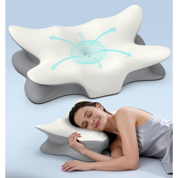 Cervical Neck Pillow for Pain Relief, Ergonomic Side Sleeper Pillow Cooling Memory Foam Pillows for Sleeping, Pillow Orthopedic Bed Pillow for Back Stomach Sleepers(White)
