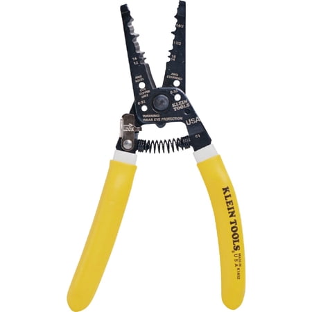 Klein Tools K1412 Wire Cutter / Stripper, Made in USA, Dual NM Cable Stripper and Cutter for Solid Copper, Strips 12 and 14 AWG