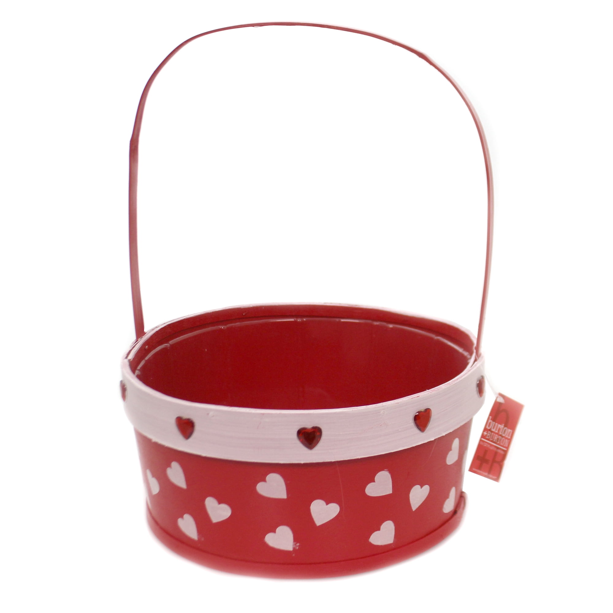 Valentine's Day BASKET RED/WHITE HEARTS Planter Floral Arrangement