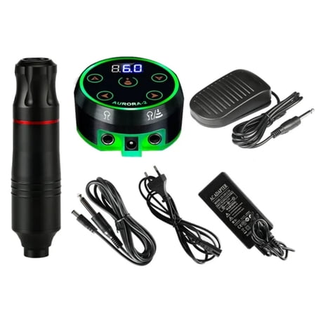 CNGSNG High-Quality Professional Aurora 2 Mini Rotary Pen Tattoo Machine Kit with Adjustable Voltage Power Supply and Foot Pedal - Complete Tattoo Kit for Body Art - Essential Supplies fo
