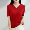 thumbnail image 2 of BRDFRL Women Summer Knit Shirt Blouse V Neck Short Sleeve Pullover Sweater Tops Red 2XL, 2 of 6
