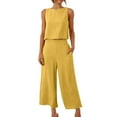 thumbnail image 2 of pstuiky Womens Pajama Set Oversized Solid Color Breathable Sleepwear with Pants Summer Loose Fit Crew Neck Sleeveless Pajamas Yellow L, 2 of 9