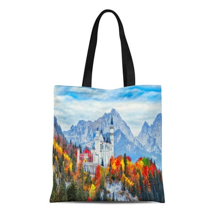 KDAGR Canvas Tote Bag Neuschwanstein Medieval Castle in Germany Bavaria Land Beautiful Autumn Durable Reusable Shopping Shoulder Grocery