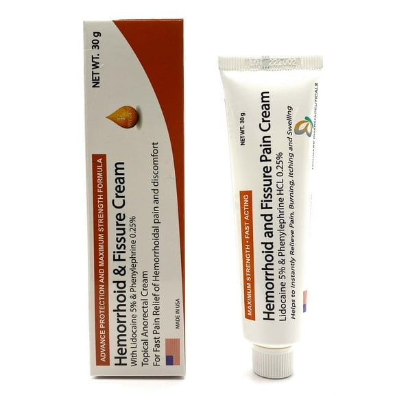 Mohnark Hemorrhoid and Fissure Pain Cream With LIDOCAINE 5% and PHENYLEPHRINE 0.25% for Fast Acting Relief of Pain, Swelling, Discomfort, and Itching (1 oz.)