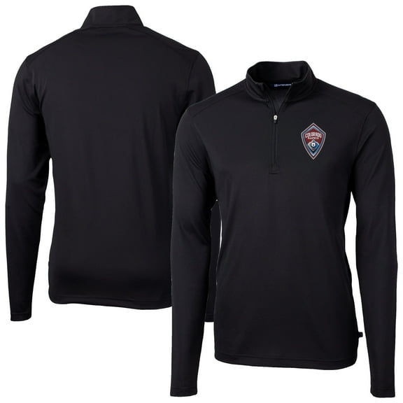 Men's-Cutter & Buck Black Colorado Rapids Virtue Eco Pique Recycled Quarter-Zip Pullover Top