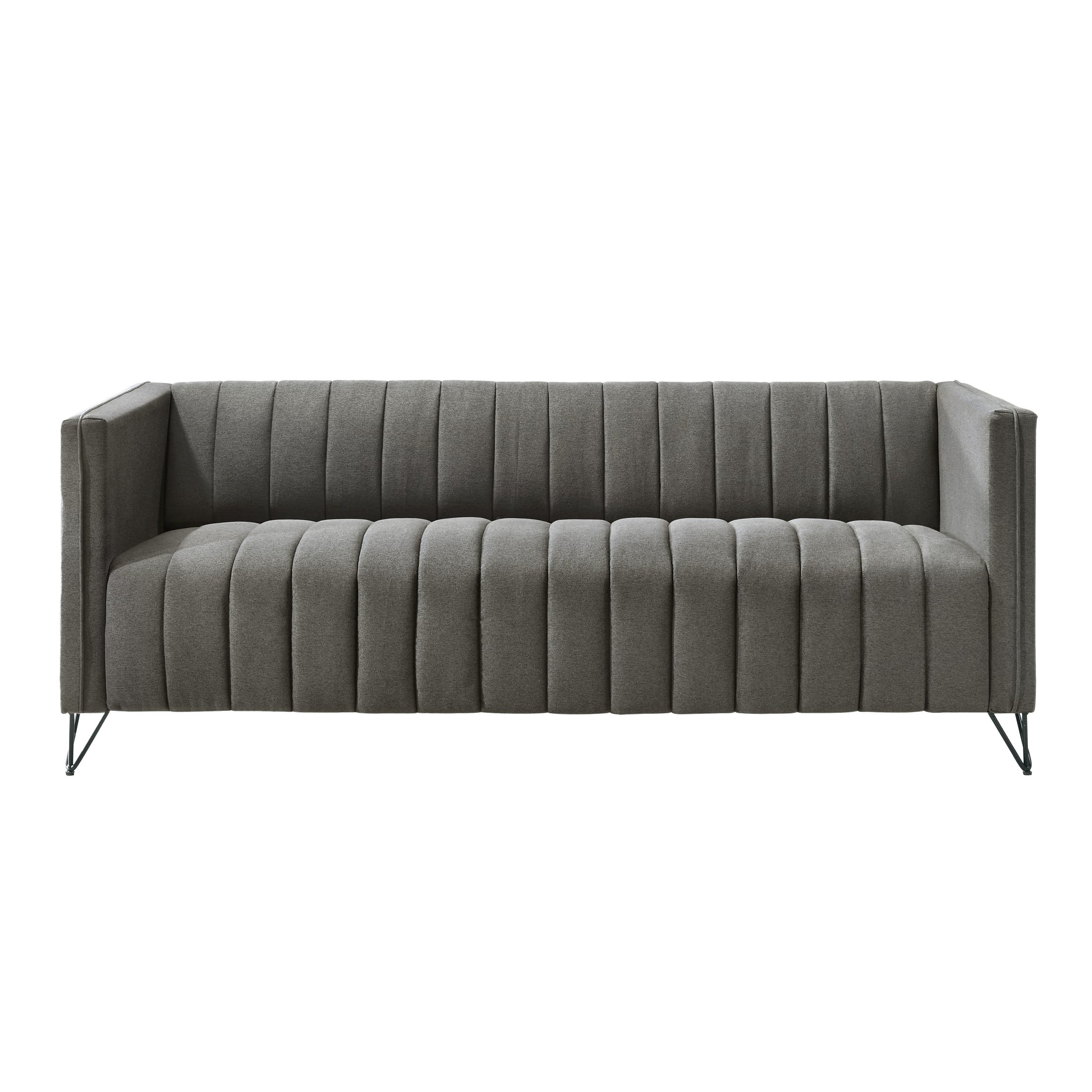 Home Design Kurtis 2-Piece Living Room Set with Square Arm Loveseat and Sofa, Channel-Tufted Upholstery, Gray