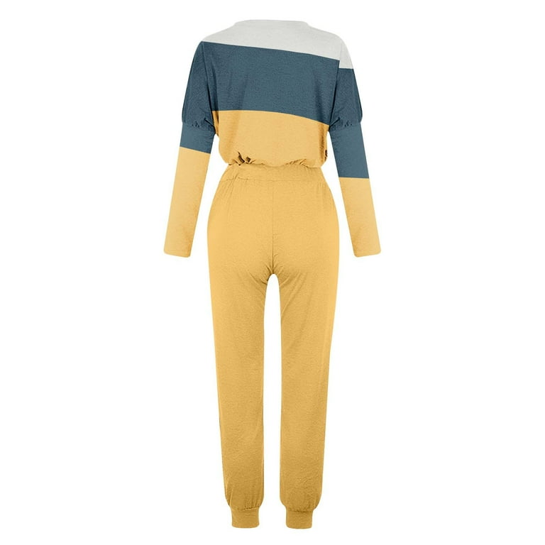 Womens Colorblock Sweatsuit,Two Piece Outfits for Women Color Block  Sweatsuits Sets 2 Pieces Jogger Sets with Pockets Long Sleeve Jogging Sweat  Suit 2023 