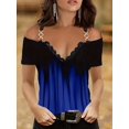 thumbnail image 3 of Camiseta Con Hombros Descubiertos Y Encaje En Contraste, Camiseta Informal Con Cuello En V Y Correa De Cadena Para Primavera Y Verano, Ropa De Mujer, 3 of 4