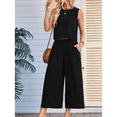 thumbnail image 6 of Women'S Summer 2 Piece Outfits Sleeveless Round Neck Tank Crop Basic Top Wide Leg Pants Set with Pockets Black XL, 6 of 7