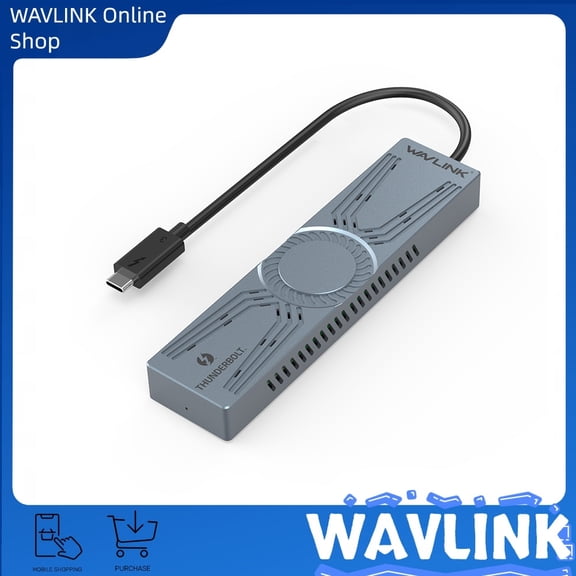 Wavlink Intel Certified M.2 Enclosure for PCIe NVMe SSD, Thunderbolt 3 40Gbps USBC to M/B M Key 2280 Aluminum External Hard Drive Case