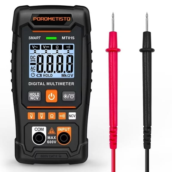 POROMETISTO MT01S Digital Multimeter, 4000 Count Auto-Ranging Multi Tester for AC/DC Voltage, Resistance, Continuity, NCV & Data Hold, Electrical Tester for Home, Car, DIY