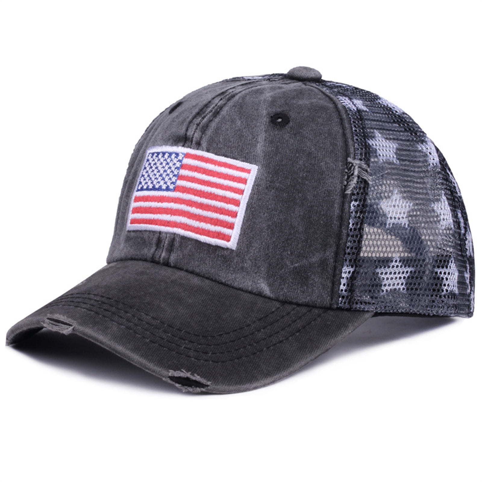 Outdoor American Flag, Fourth of July decorations, Black Mesh Fabric, Black Iron on Patch, Distressed Adjustable, Sun Protection, Men Women, Charcoal, 1 Pc
