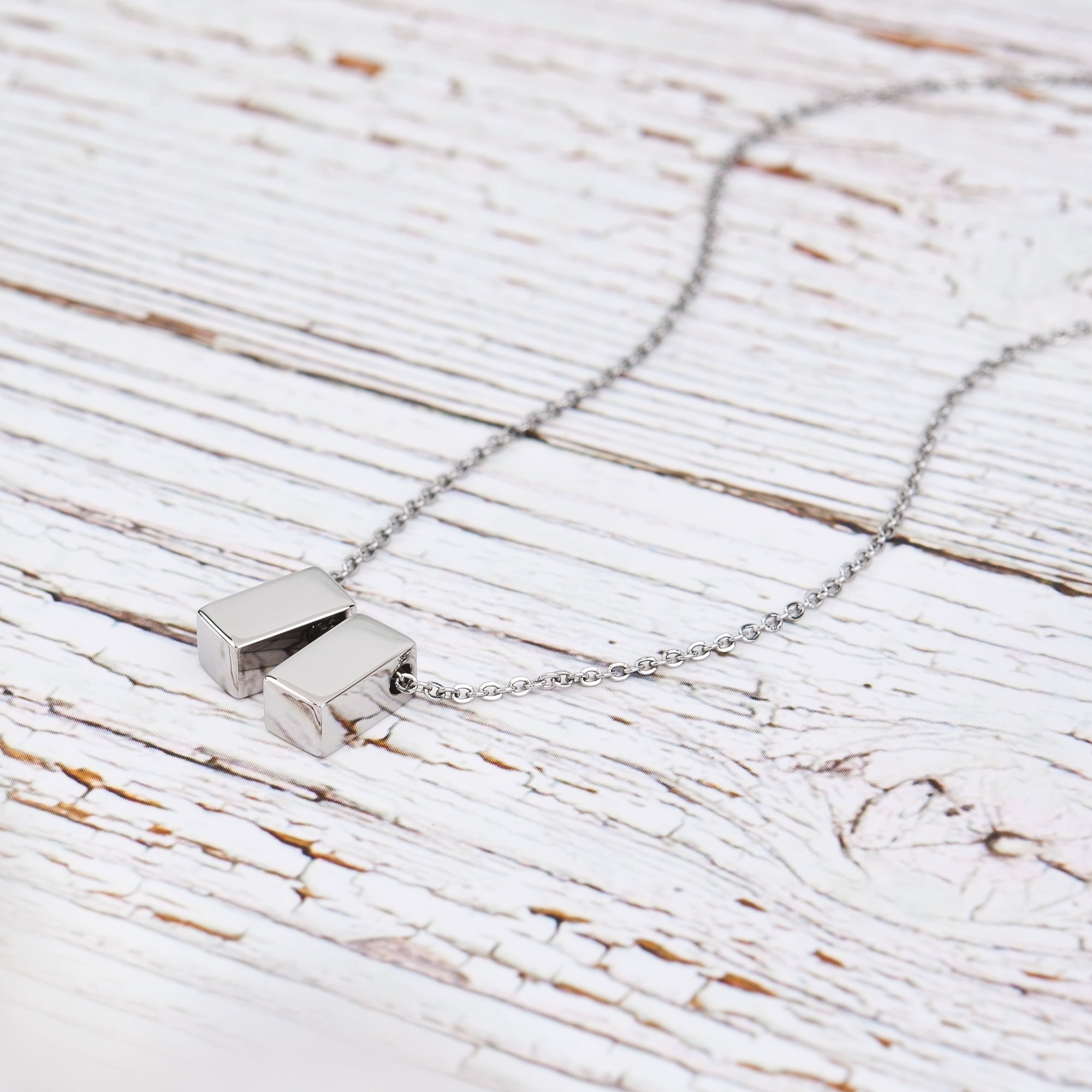 Anavia Sister Necklace, Sister Jewelry Gift, Gift for Sister, Sister Birthday Gift, Birthday Day Gift for Her, Double Cubes Pendant Necklace with Wish Card -[2 Silver Charms]