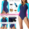 thumbnail image 2 of RELLECIGA Women's One Piece Bathing Suit One Piece Swimsuit Zipper Long Sleeve Rash Guard Swimsuit for Women Size S, 2 of 10