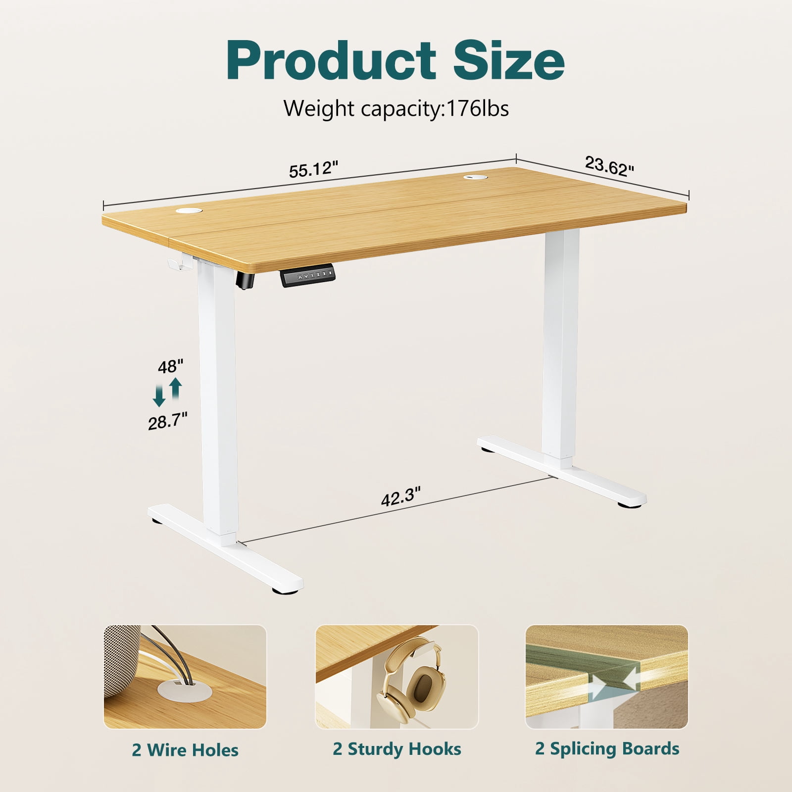 MAYEERTY 55" × 24" Lifting Computer Table Height Adjustable Standing Desk for Home Office