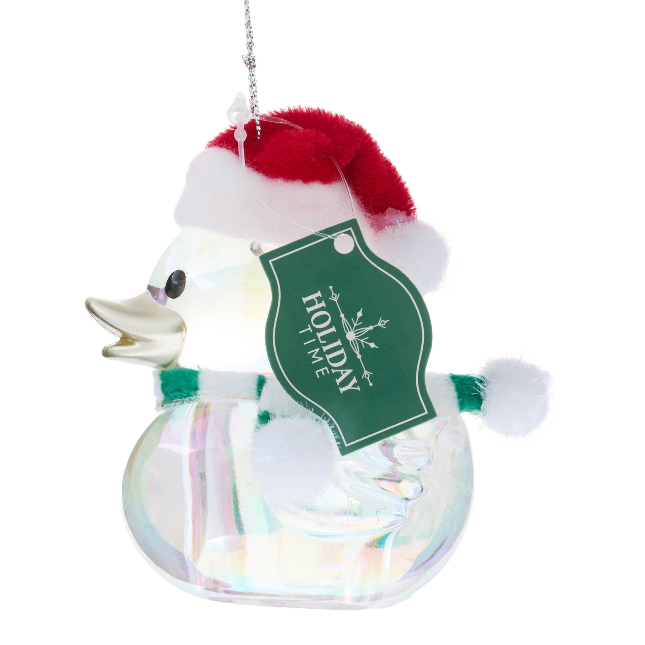 Iridescent Rubber Duckie with Santa Hat Christmas Ornament, 3", by Holiday Time