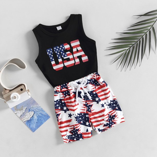 Conjunto De Pantalones Cortos Sin Mangas Baby Boy Letter Impreso Tank Tops Shorts Set Algodón Cuello Redondo (90cm 12-18M) Cgtredaw Para estrenar