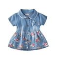 thumbnail image 1 of Dewadbow Baby Kids Girls Denim Floral Dress Bowknot Sundress Skirt Outfits, 1 of 5