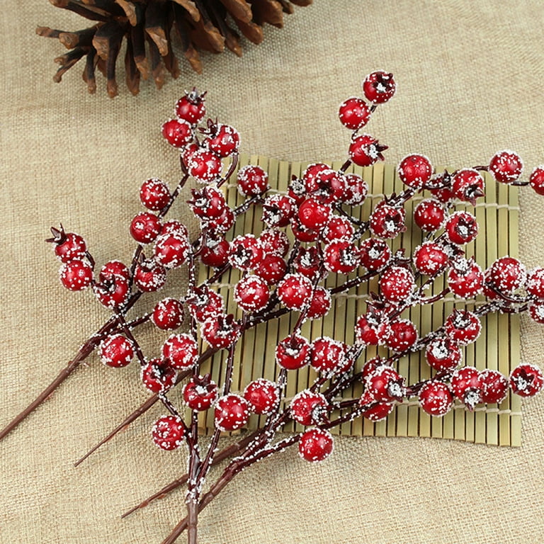 Bulk 5 PCS Artificial Red Berry Stems Frosted Berries Christmas