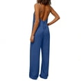 thumbnail image 6 of Summer Women's Linen Overalls Casual Solid-Color Strappy Backless Adjustable Drawstring Jumpsuit Women Wide-Leg Pants Size S-2XL, 6 of 7