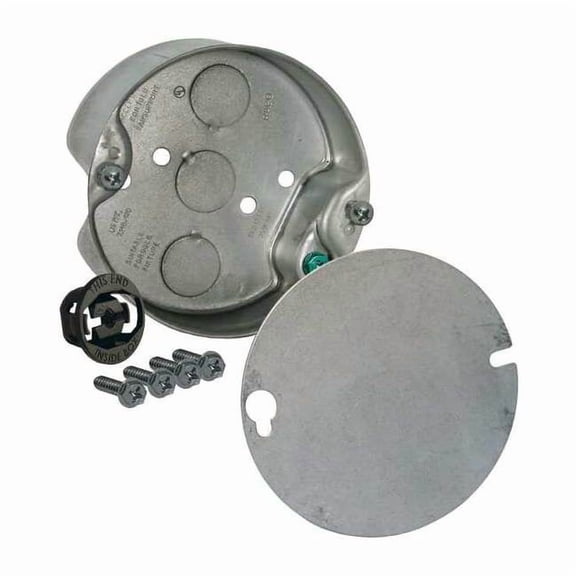 Hubbell Raco Round Ceiling Fan Support Box With 1/2'' Side And Bottom Knockouts, 1-1/2'' Deep, 4'' Round