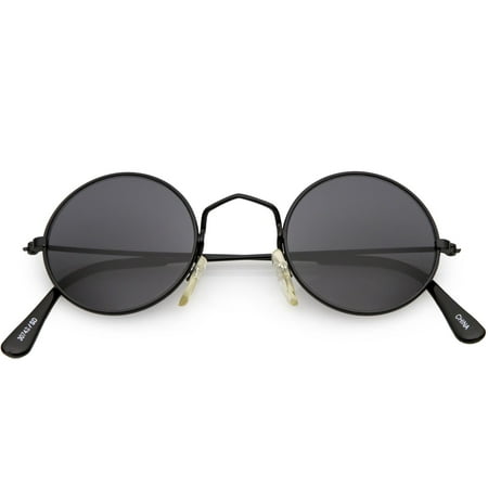 True Vintage Small Thin Frame Circle Sunglasses Neutral Colored Lens 42mm (Black / Smoke)